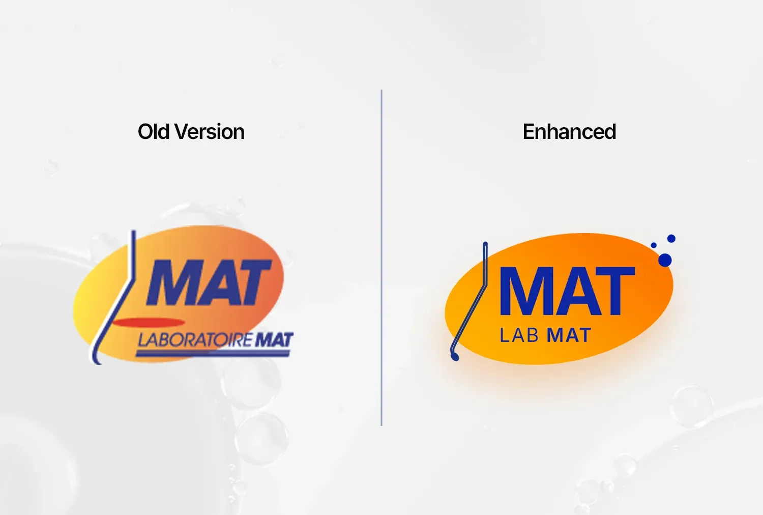 تجديد شعار Labmat: شعار Laboratoire MAT القديم بجانب شكل MAT البيضاوي بعد إعادة رسمه