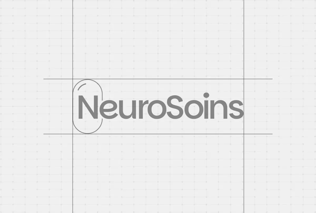 NeuroSoins wordmark set on its construction grid