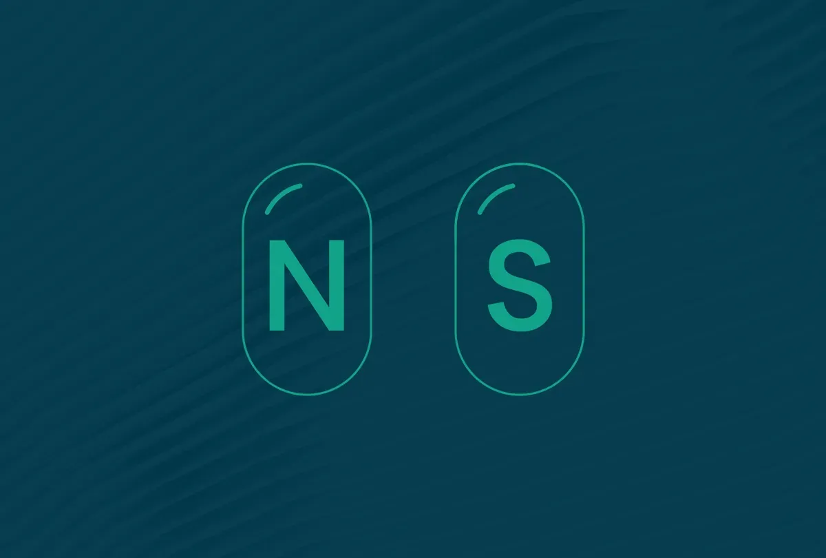 NeuroSoins N and S capsule monograms in teal on deep blue