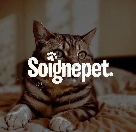 SoignePet: the SoignePet wordmark over a tabby cat lying on a blanket