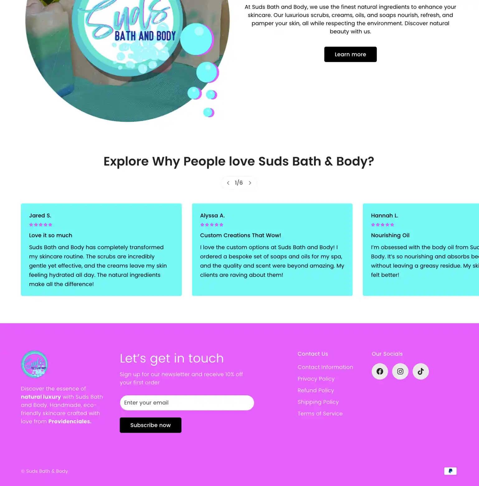 Suds Bath and Body screen